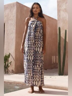 Halter Midi Length Dress NWT Multicolor Animal Print Column Silhouette - Size XL